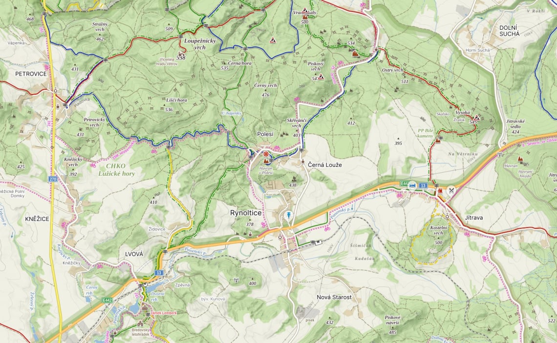 Radwege von Polesie bei Rynoltice